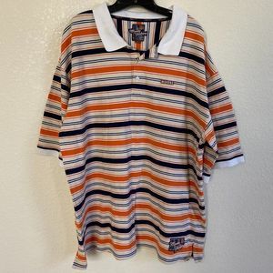 Vintage Meoshe Yachting 4XL Polo Men Stripe Orange Black Rugby Shirt Embroidered